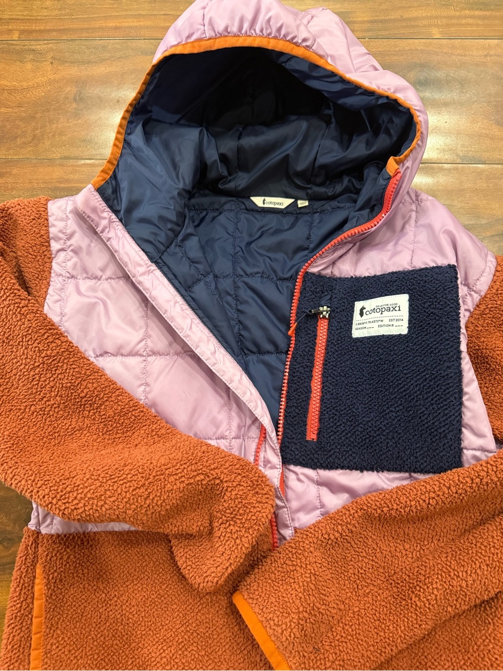 cotopaxi Kids Pink & Rust Colorblock Hooded Fleece Jacket